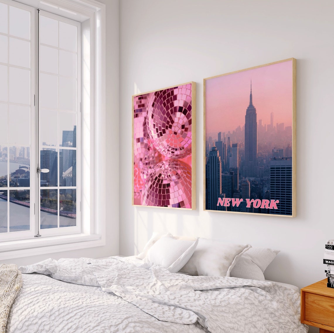 New York City Travel Print Art Pink Ny Travel Print Empire State Building Cityscape Travel Poster Preppy Ny Poster - Image 2
