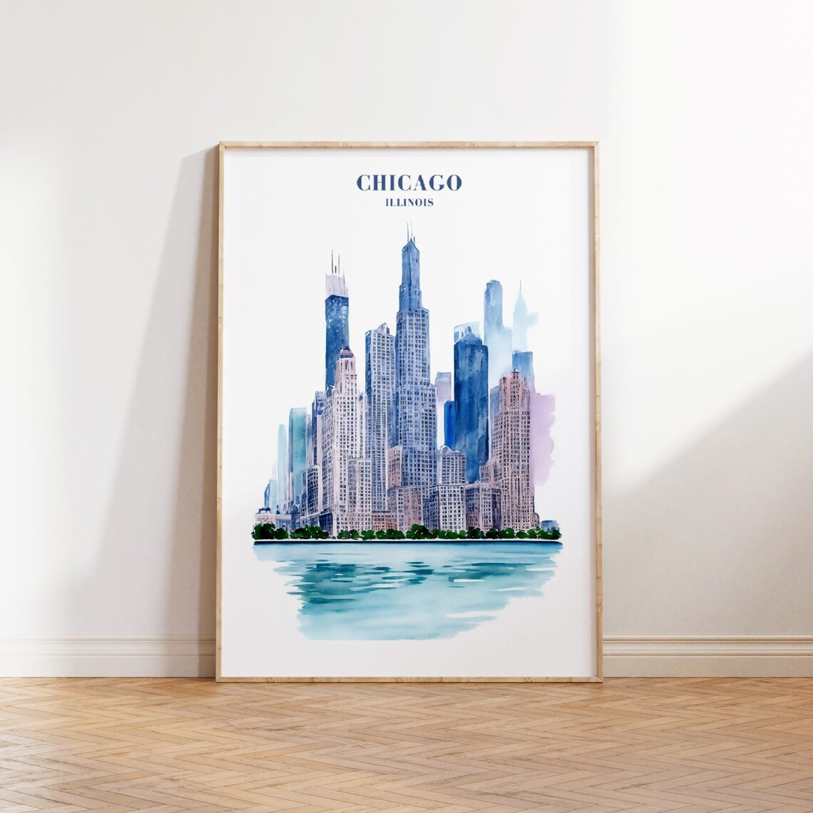 Chicago Travel Exhibition Print, Pink Blue Cityscape - Image 4