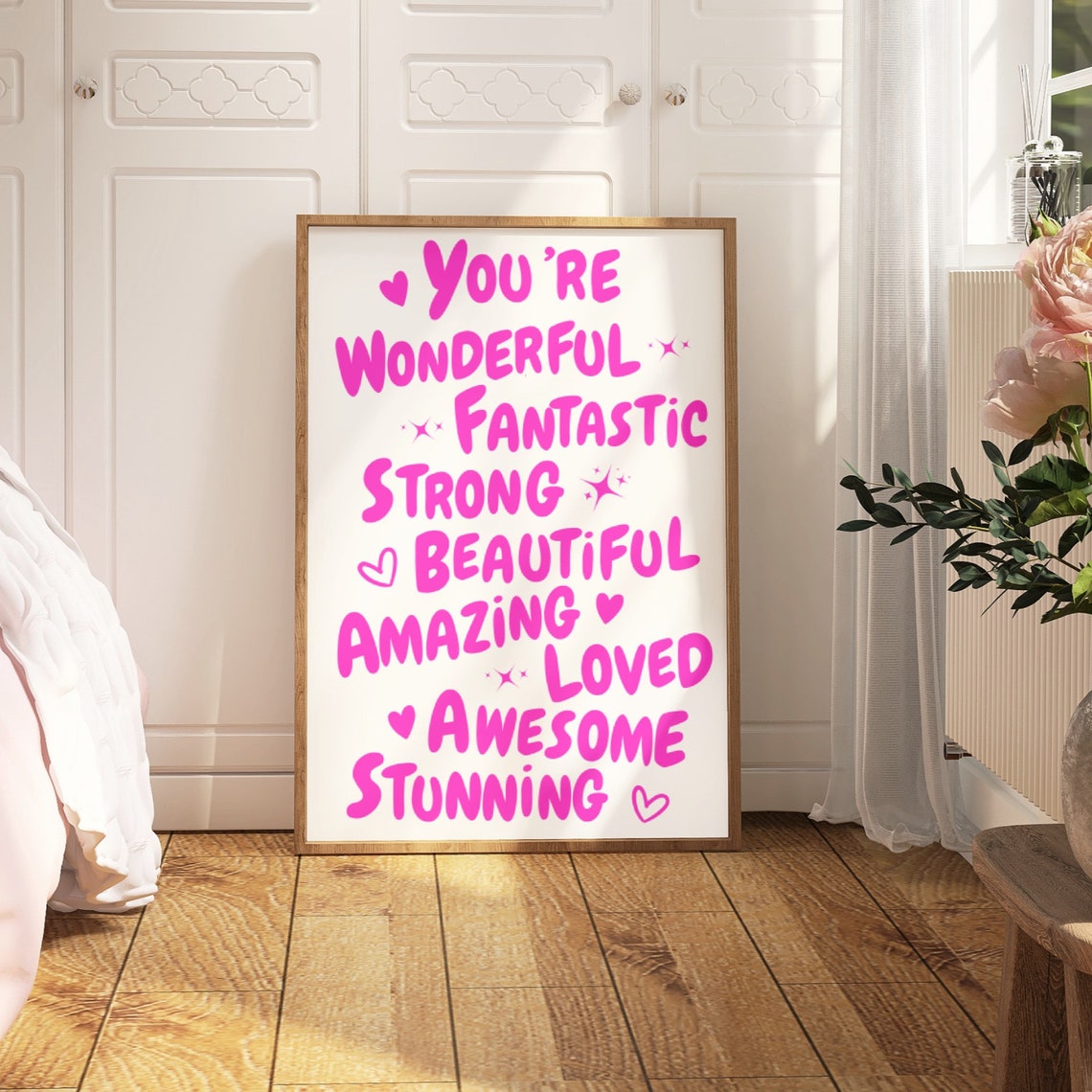 Wonderful Fantastic Strong Beautiful Amazing Loved Retro Pink Poster - Image 3