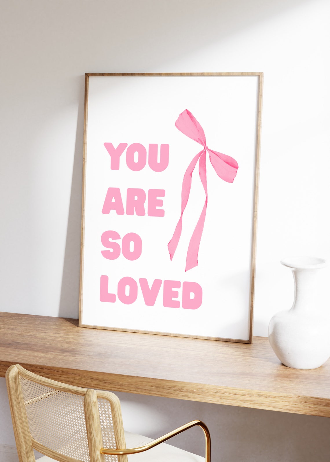 You Are So Loved Pink Bow Watercolor Affirmation Quote Poster - Image 3