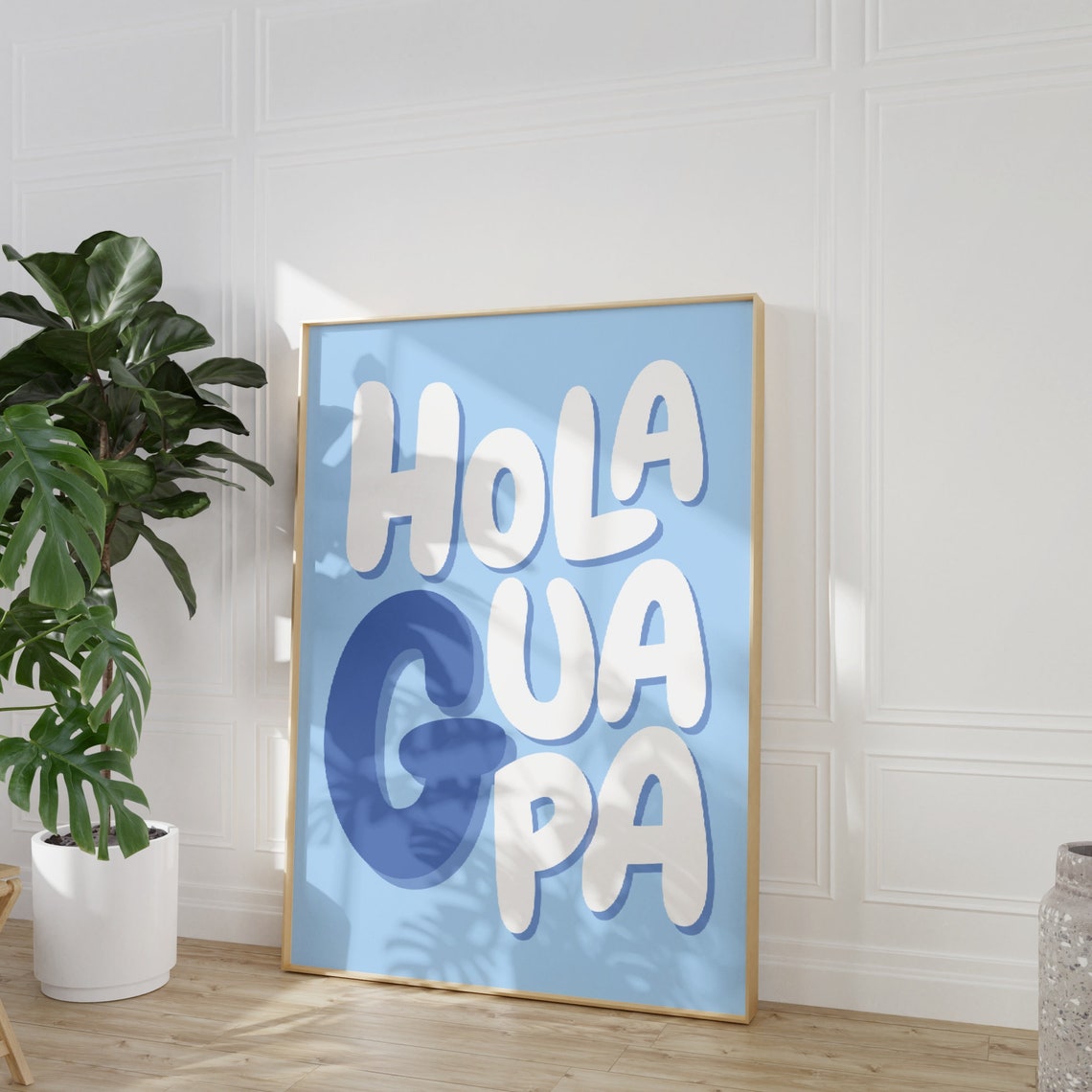 Hola Guapa Light Blue Bubble Letter Spanish Phrase Wall Poster - Image 2