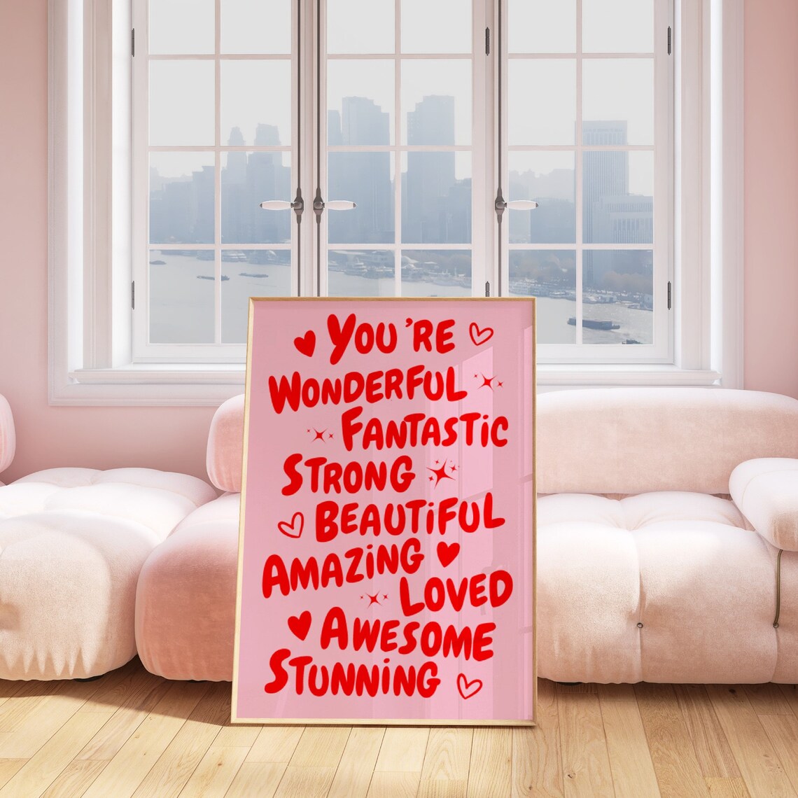 You Are Amazing Affirmations Poster Pink Red Words Positive Room Decor - Image 3
