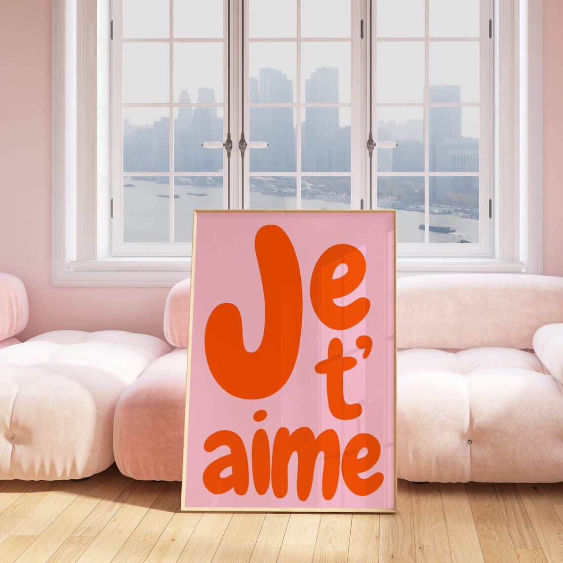 Je t'aime French Love Phrase Orange Pink Retro Typography Poster - Image 3