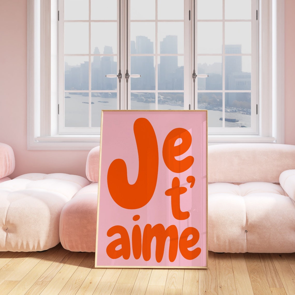 Je Taime Quote Print Art Pink Orange Preppy Decor French I Love You Phrase Trendy Poster I Love You Typography French Saying - Image 3
