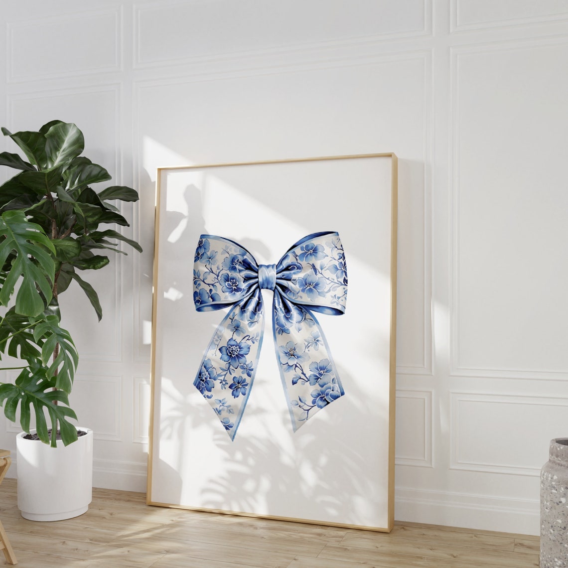 Blue Bow Print Chinoiserie Nursery Print Coquette Room Decor Grandmillenial Wall Art Coastal Grandma Painting Floral Teen Girl Poster - Image 2