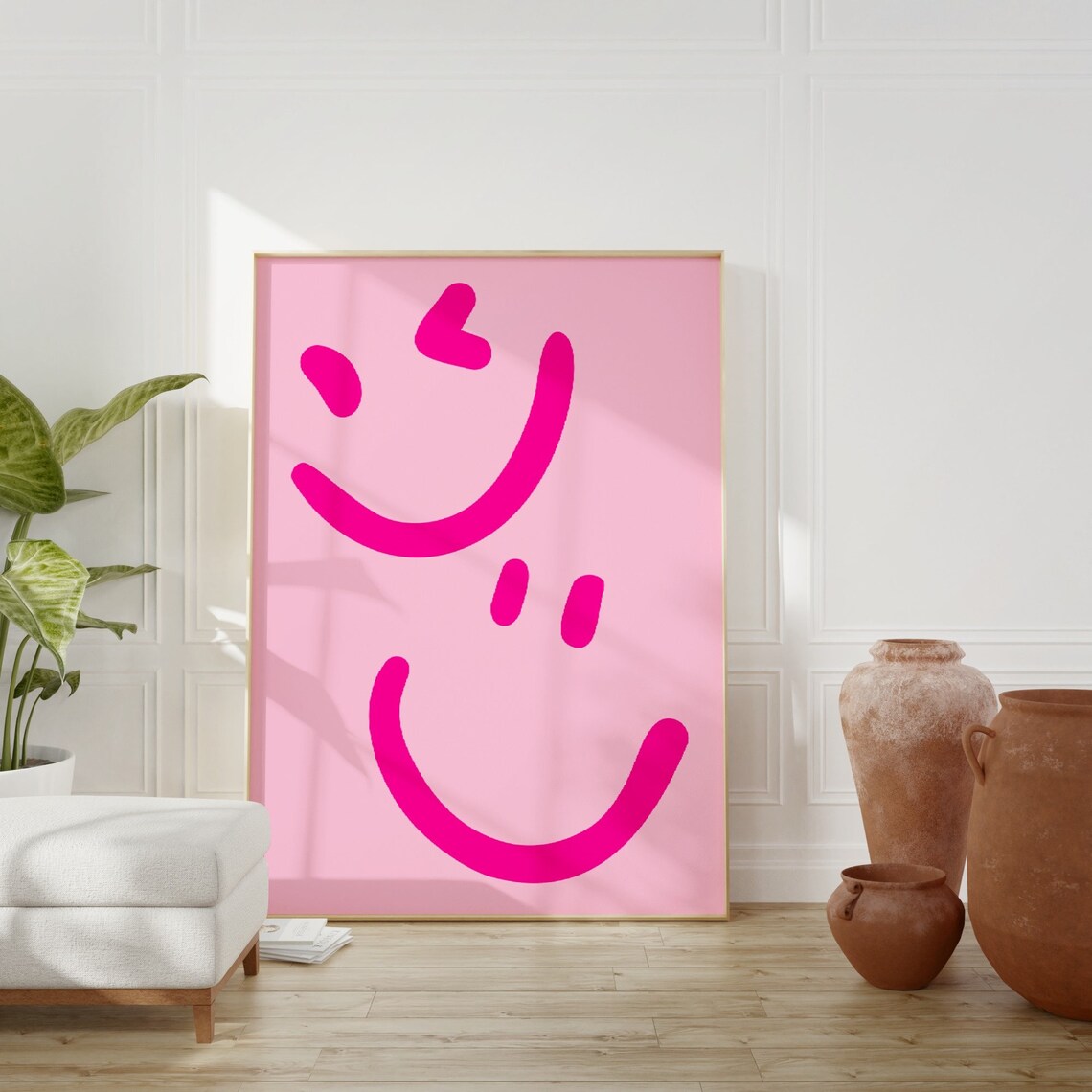 Pink Smiley Face Poster, Preppy College Decor - Image 3