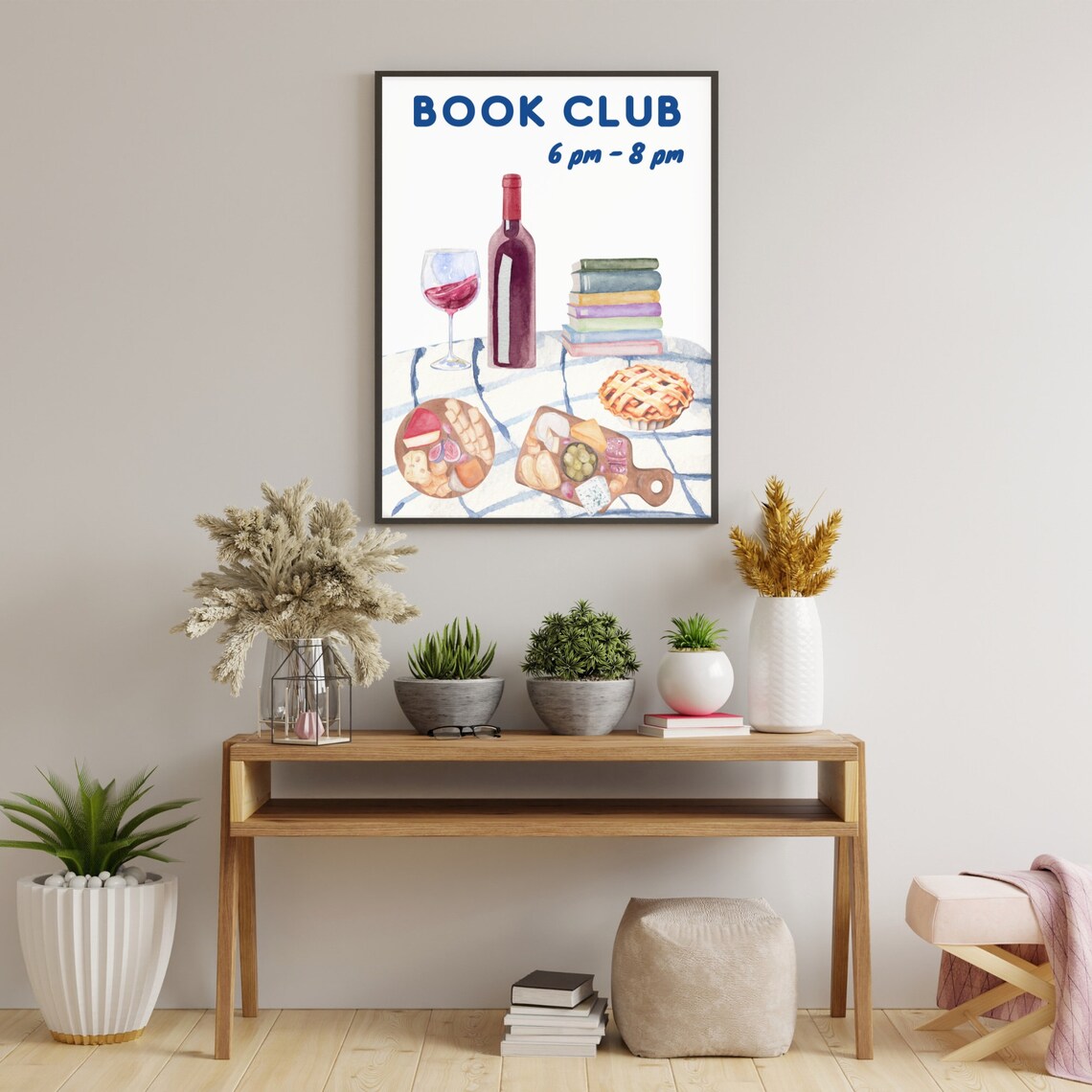 Book Club 6 To 8 Pm Watercolor Wine Books Charcuterie Poster - Image 2