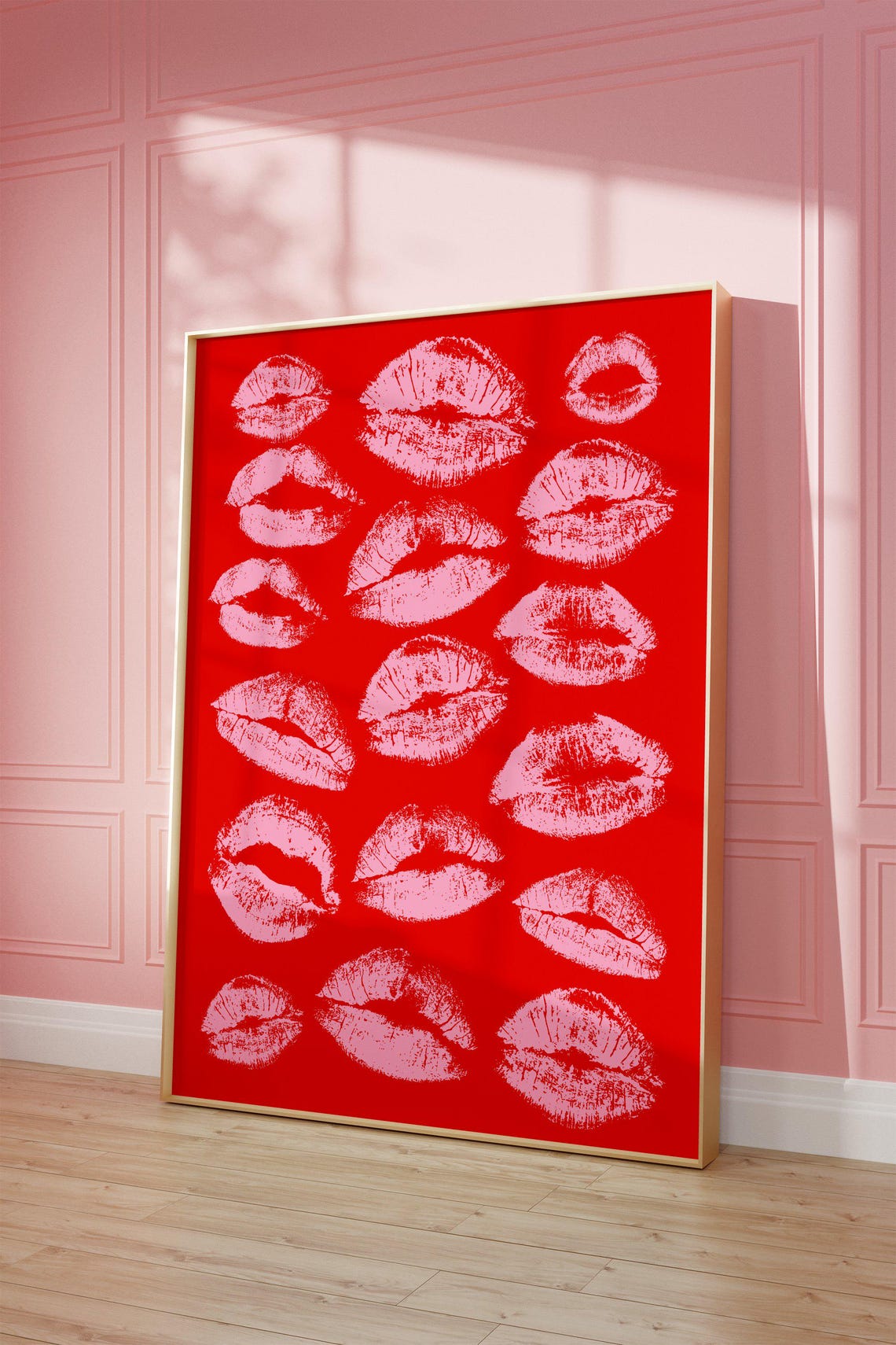 Red Lips Kiss Marks Bold Pink Girly Dorm Room Statement Poster - Image 3