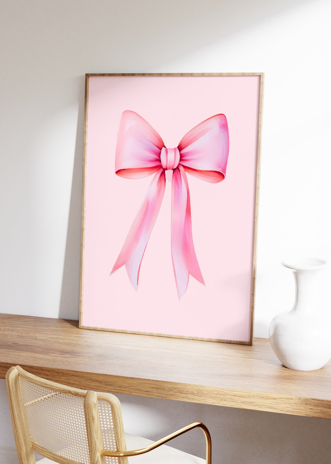 Pink Bow Print Preppy Aesthetic Wall Art Teen Room Decor Watercolor Poster College Apartment Decor Nursery Girly Wall Art Pastel Poster - Image 2