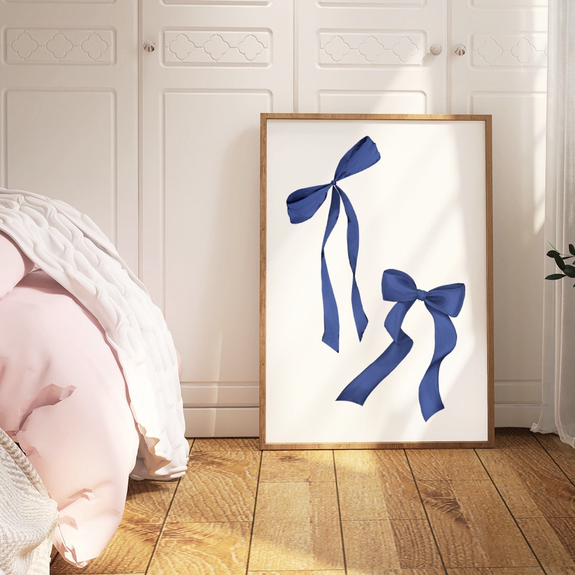 Navy Blue Ribbon Bows Coquette Minimalist Bedroom Decor Poster - Image 3