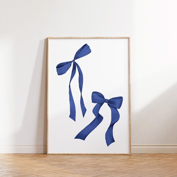 Navy Blue Ribbon Bows Coquette Minimalist Bedroom Decor Poster