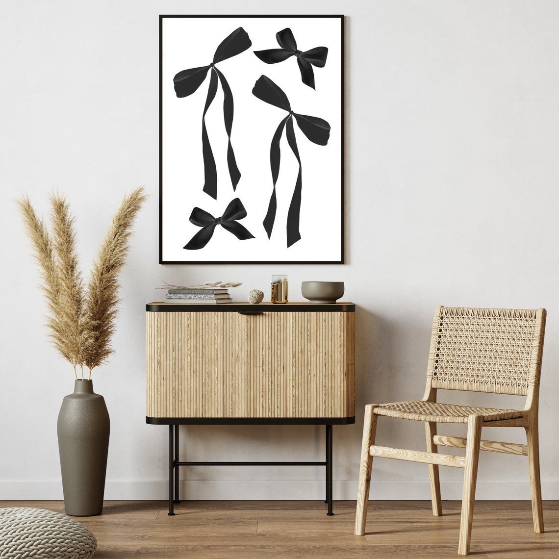 Black Ribbon Bows Neutral Minimalist Coquette Aesthetic Poster - Image 4