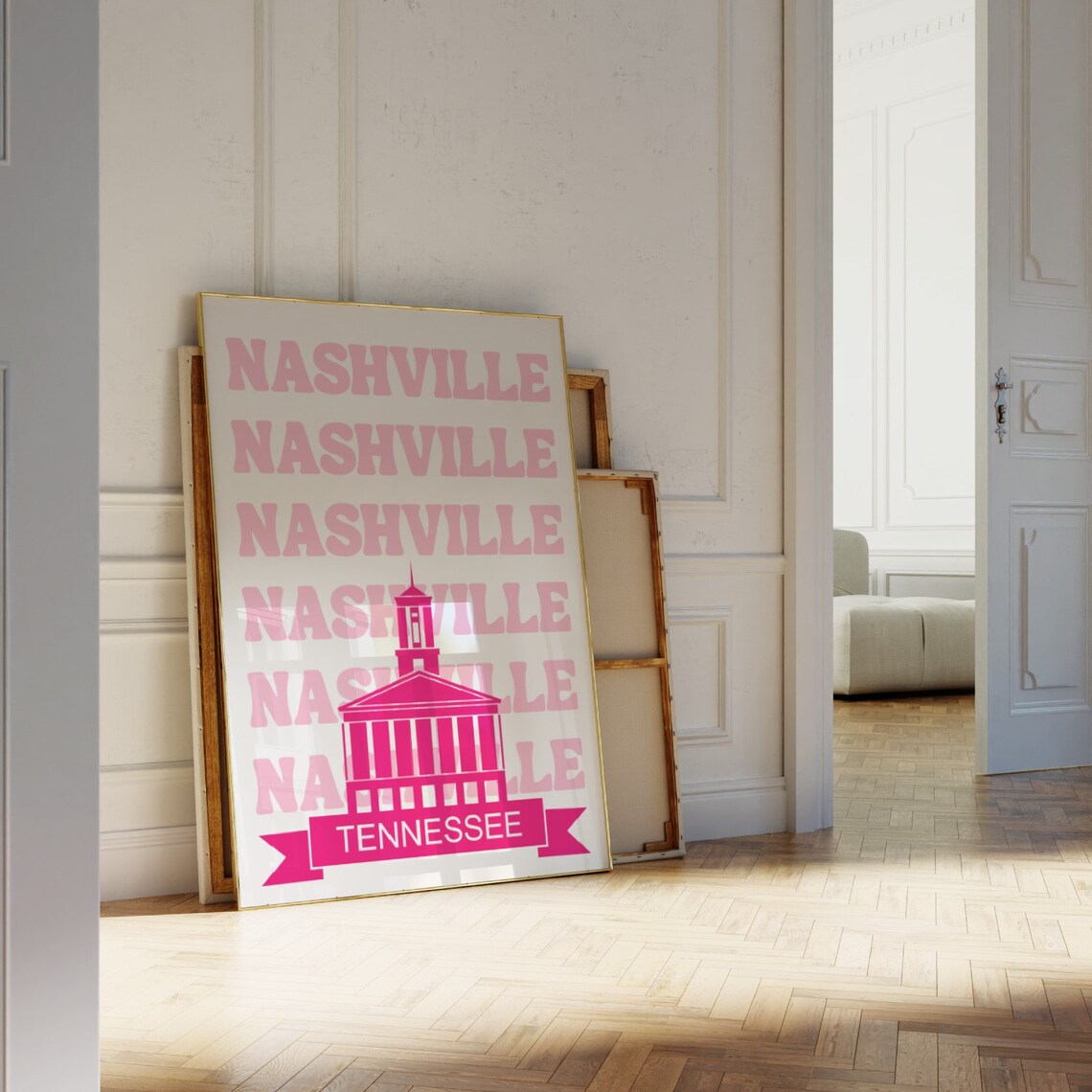 Nashville Tennessee Capitol Retro Pink Typography Travel Poster - Image 4