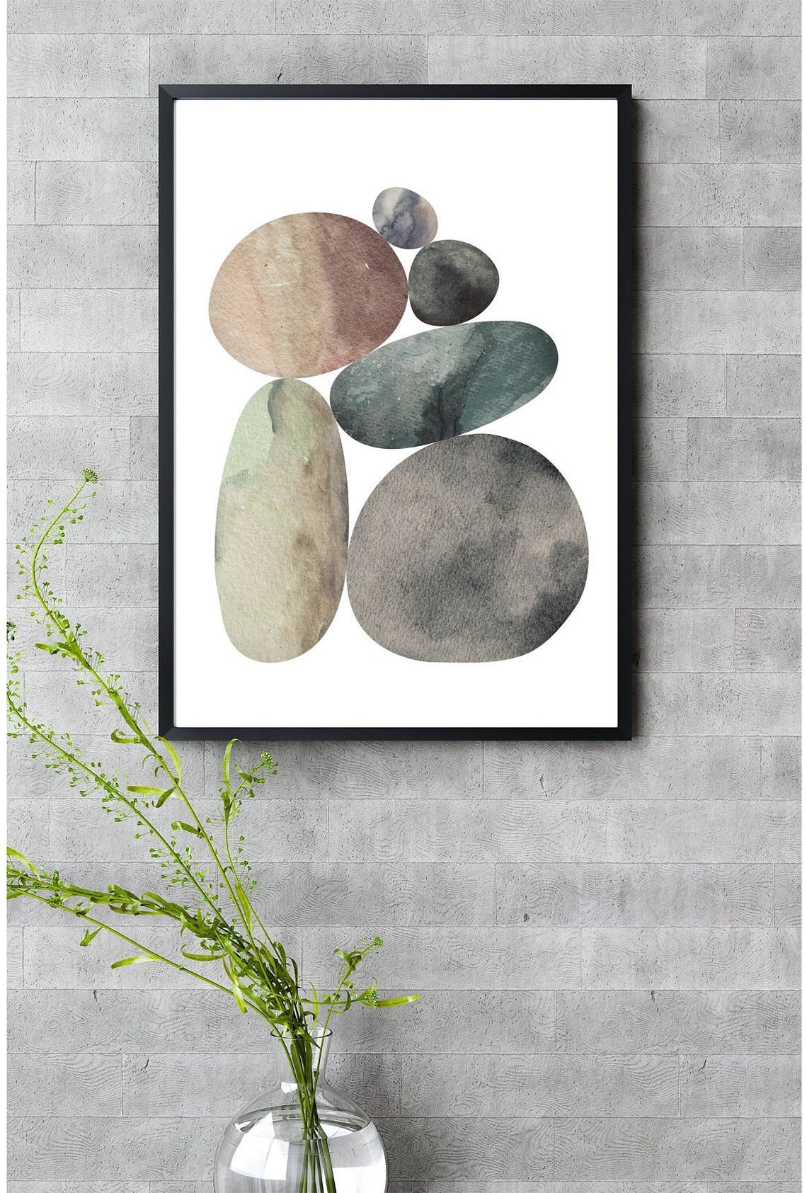 Earthy Watercolor Pebble Stones Abstract Zen Art Wall Decor Poster - Image 5