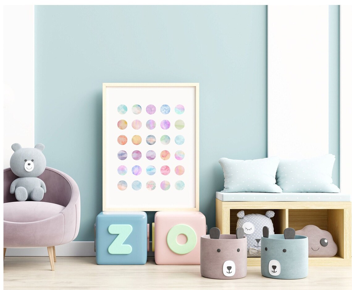 Multicolor Pastel Polka Dot Circle Grid, Abstract Art Print - Image 5