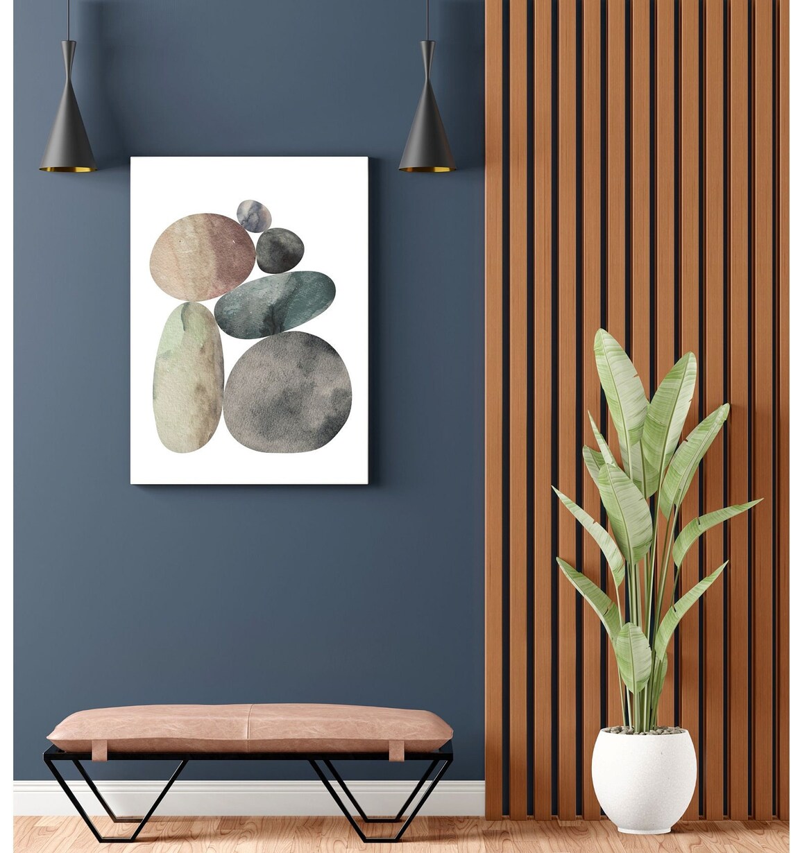 Earthy Watercolor Pebble Stones Abstract Zen Art Wall Decor Poster - Image 2