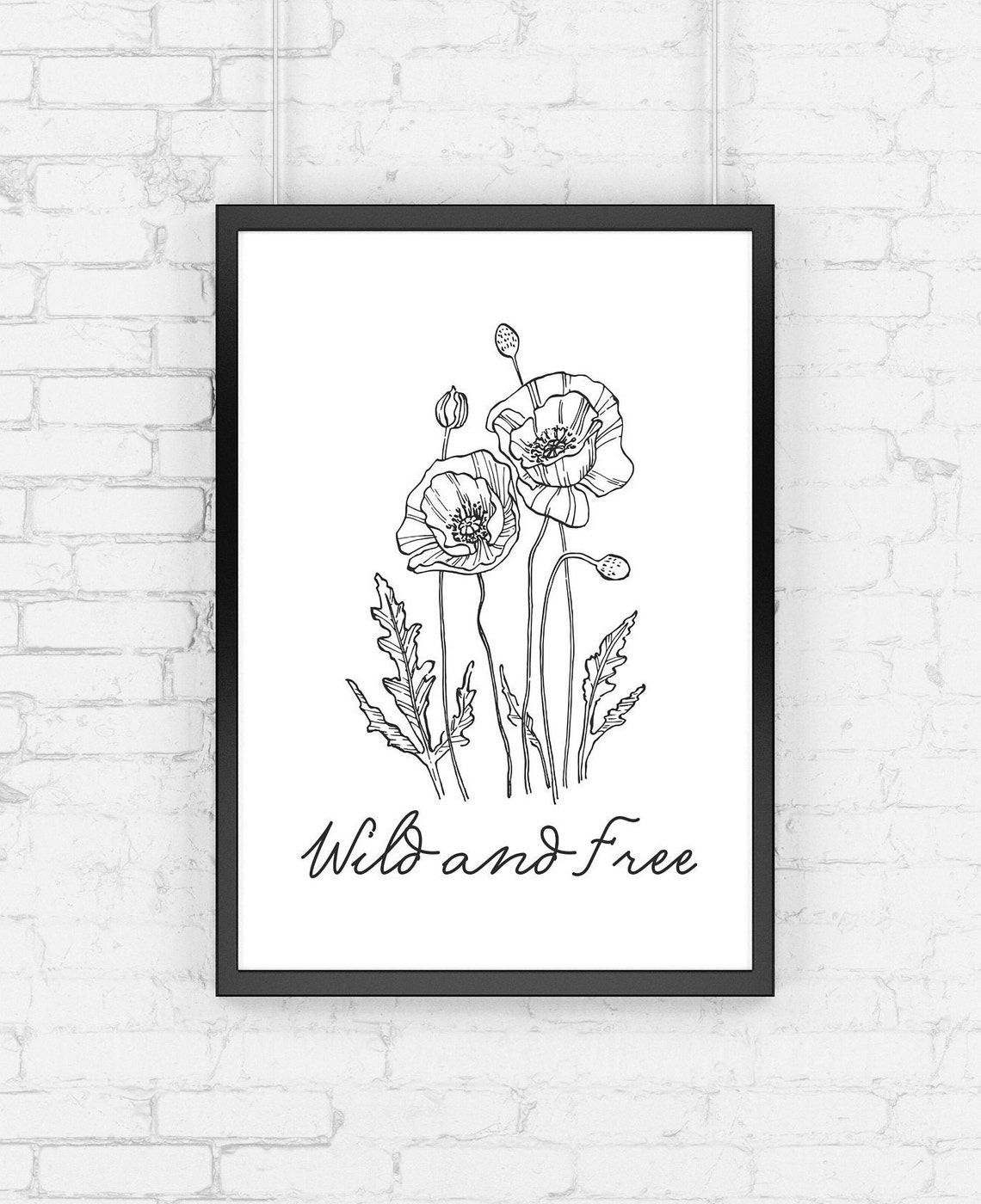 Minimalist Wild And Free Quote Wildflowers Line Art Boho Soul Botanic Organic Aesthetic Ink Sketch Free Spirit Travel Wanderlust - Image 2