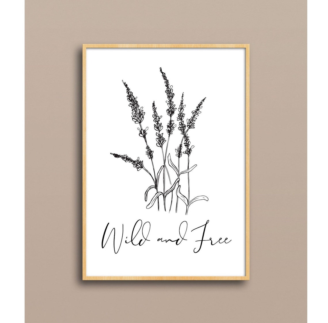 Wild and Free Lavender Botanical Line Art Script Quote Poster
