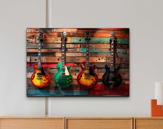 Colorful Guitars Photo Art On Guitars Design Decor For Room Musical Instruments Modern Artwork For Music Studio Classical Guitars