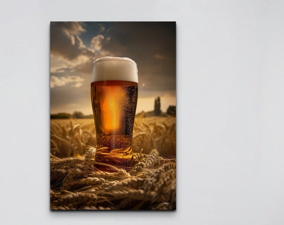 Glass Of Beer In A Wheat Field Wall Art Print Bar Wall Decor Extra Large Wall Art Ready To Hang Restaurant Art Pub Beer Decor