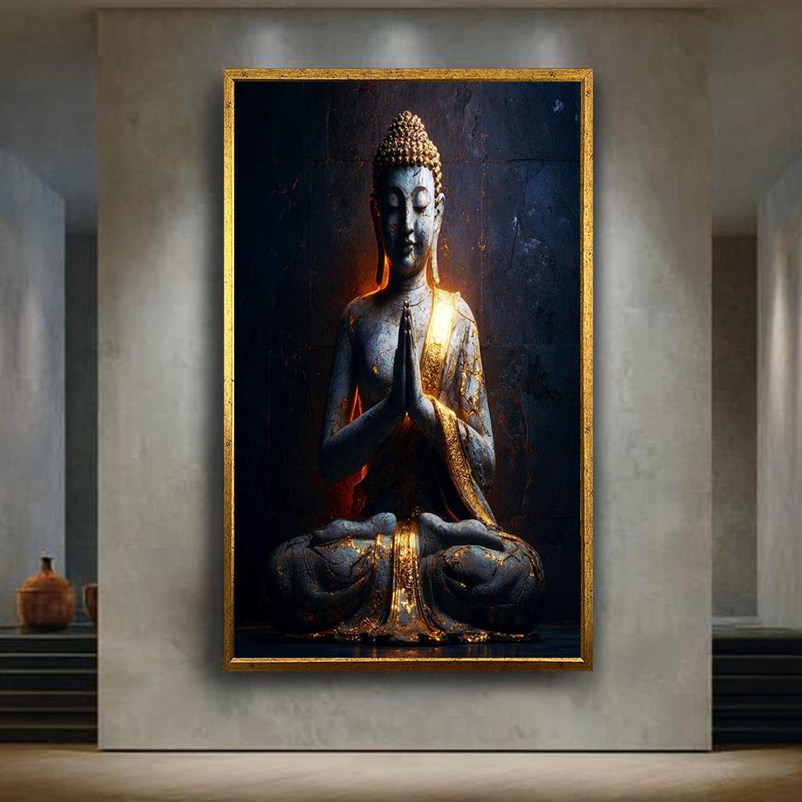 Golden Buddha Meditation Prayer Zen Spiritual Home Decor Poster