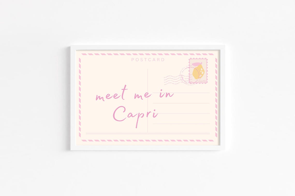 Capri Italy Postcard Pink Meet Me Script Romantic Travel Poster
