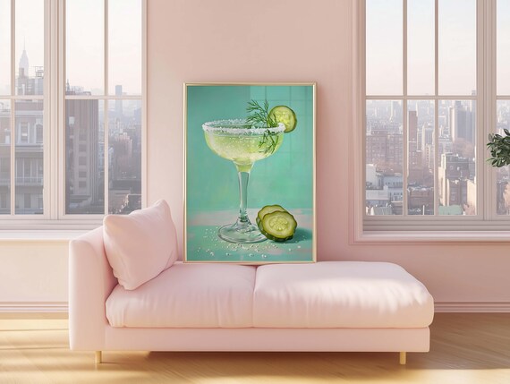 Pickle Margarita Cocktail Salt Rim Dill Retro Kitchen Bar Wall Art