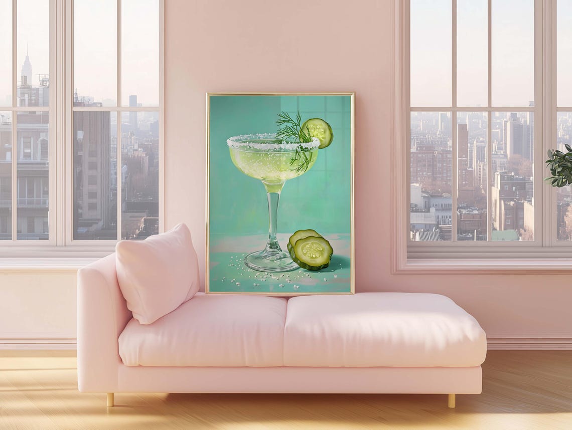 Pickle Margarita Cocktail Salt Rim Dill Retro Kitchen Bar Wall Art