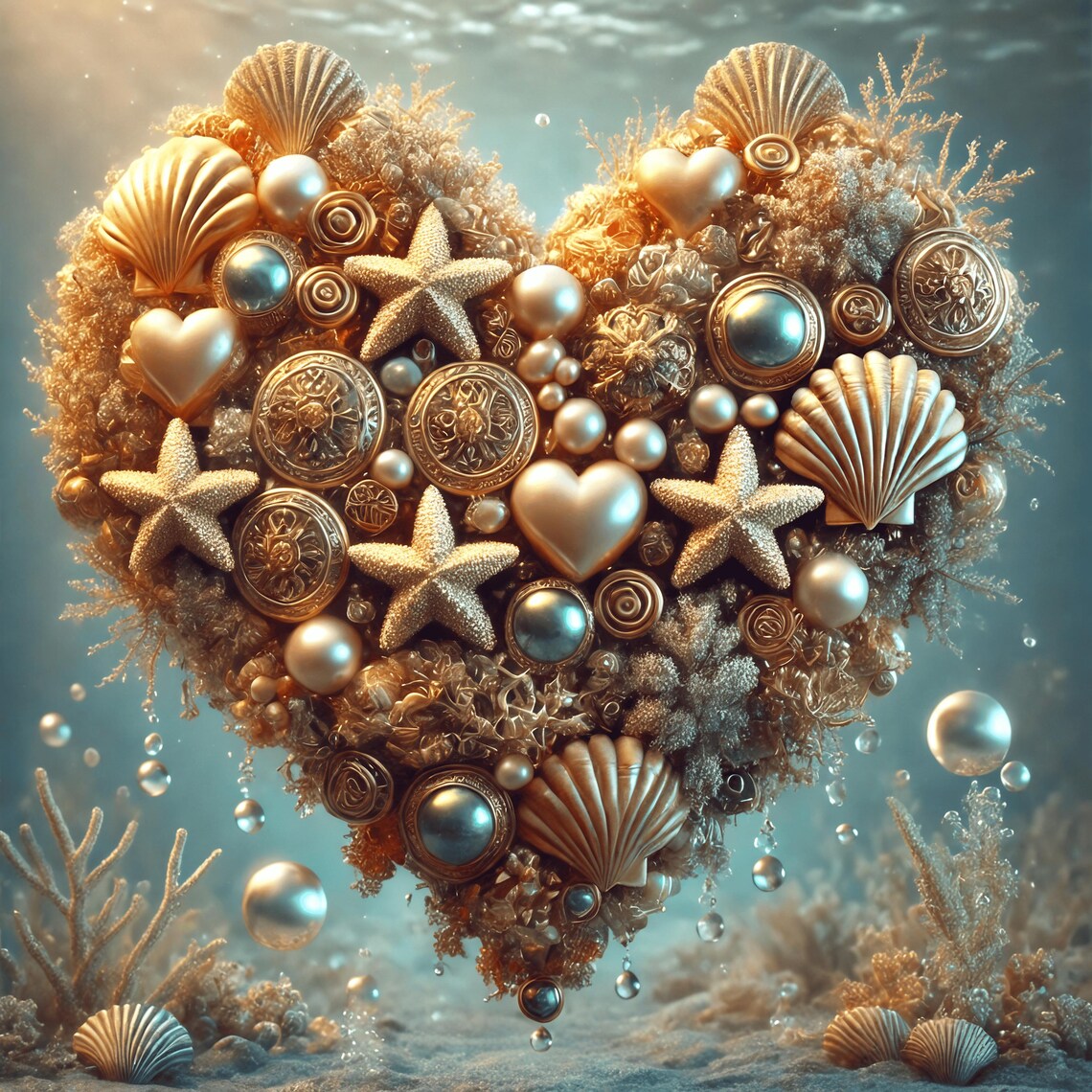 Oceanic Heart Coastal Art Print, Beach Romance