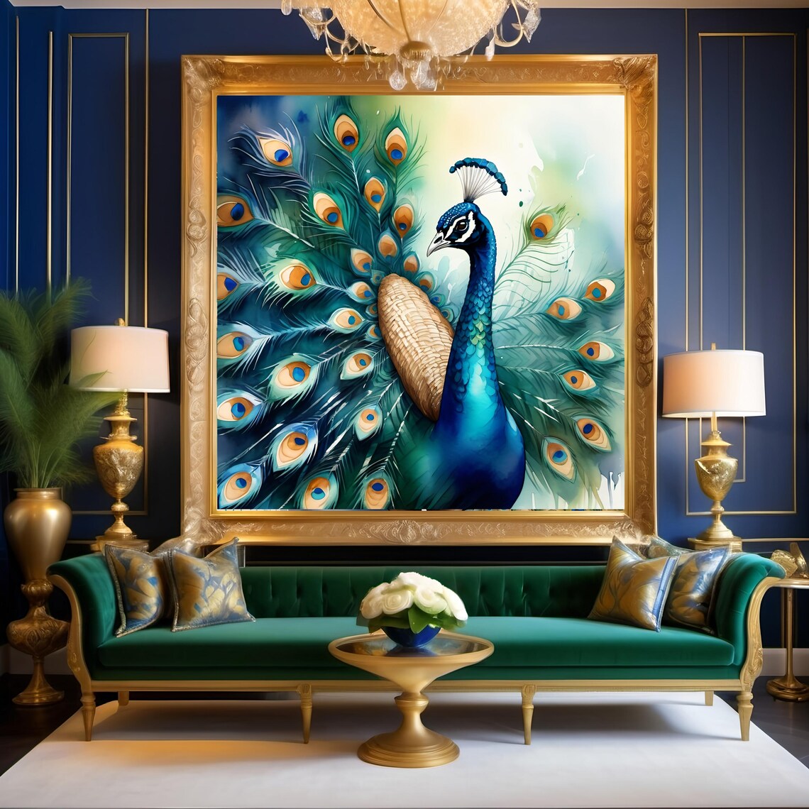 Peacock Watercolor Art Print, Elegant Bird Wall Art - Image 2