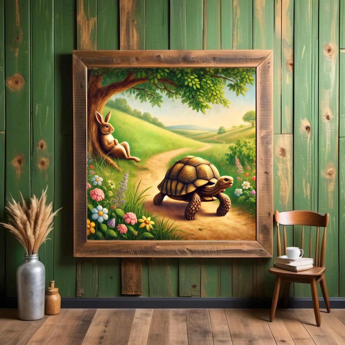 The Tortoise And The Hare Classic Fable Country Path Art Poster - Image 2