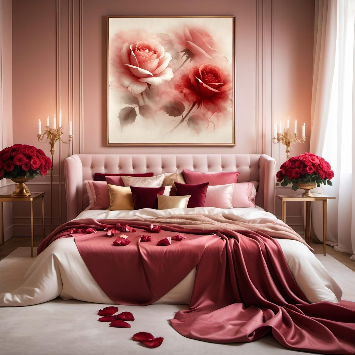 Watercolor Blush And Red Roses Dreamy Romantic Floral Poster - Image 3