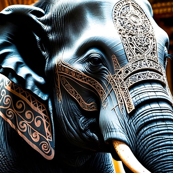 Tattooed Elephant Intricate Animal Art Bold Wall Decor For Home Office Or Studio High Resolution