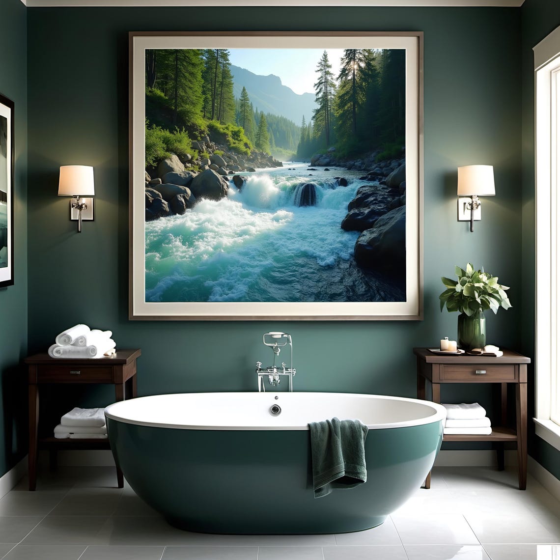 Whitewater Rapids In Rocky Mountain River Valley Pine Forest Poster - Image 2