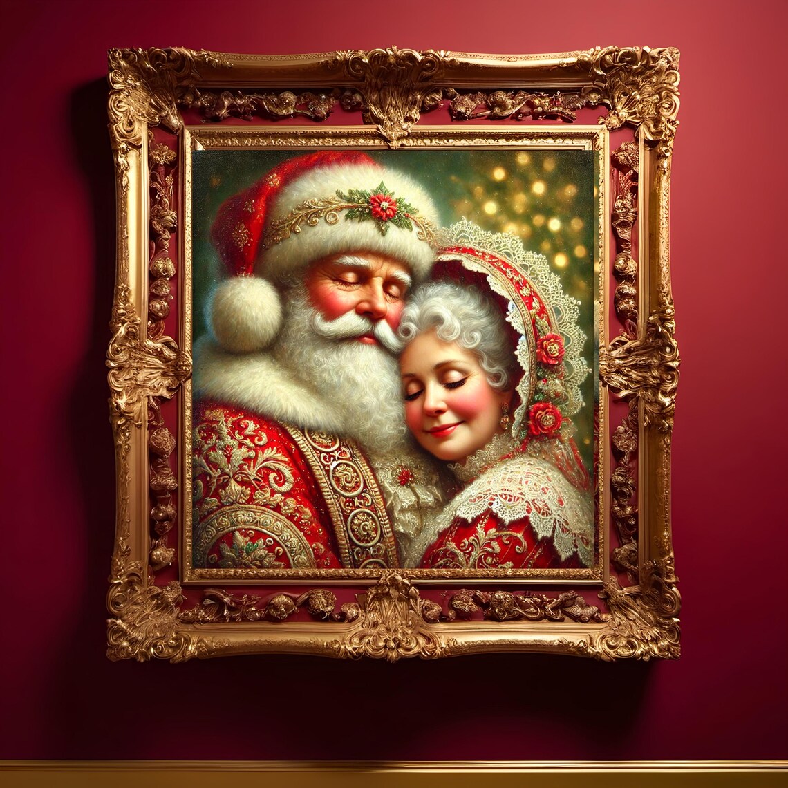 Santa And Mrs Claus Christmas Art Print, Nostalgic Decor - Image 3
