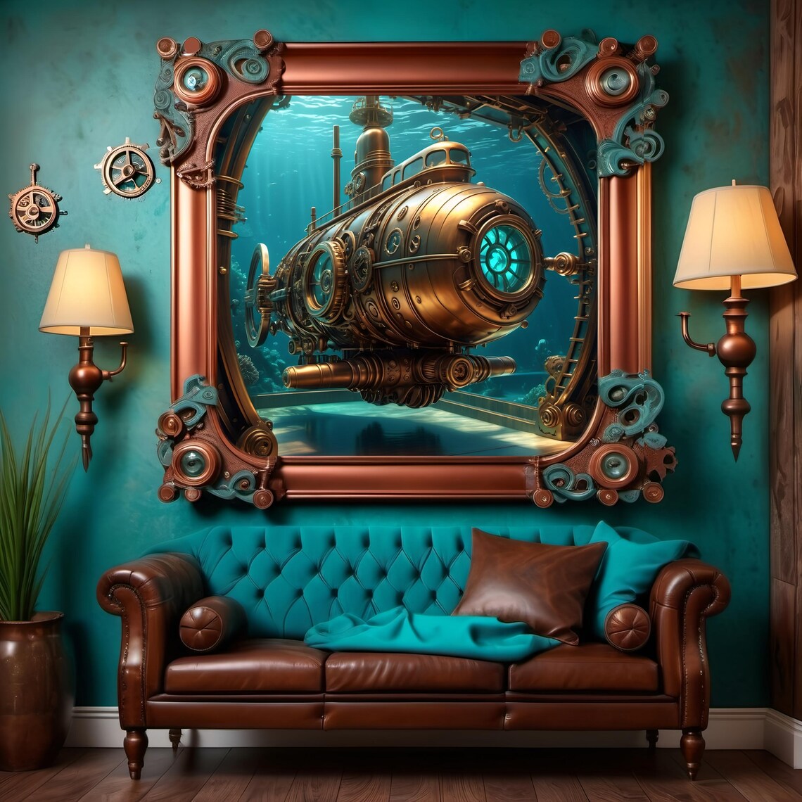 Steampunk Submarine Wall Art Vintage Nautical Print Underwater Industrial Decor Sci Fi Steampunk Art Lover Gift Idea - Image 2