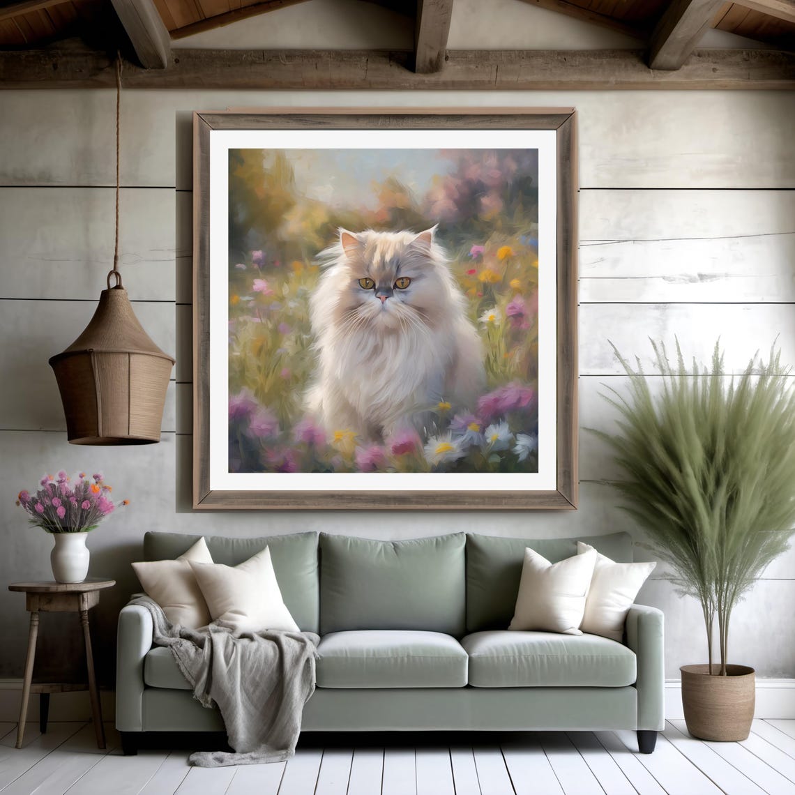 Fluffy White Persian Cat In A Wildflower Meadow Impressionist Poster - Image 2
