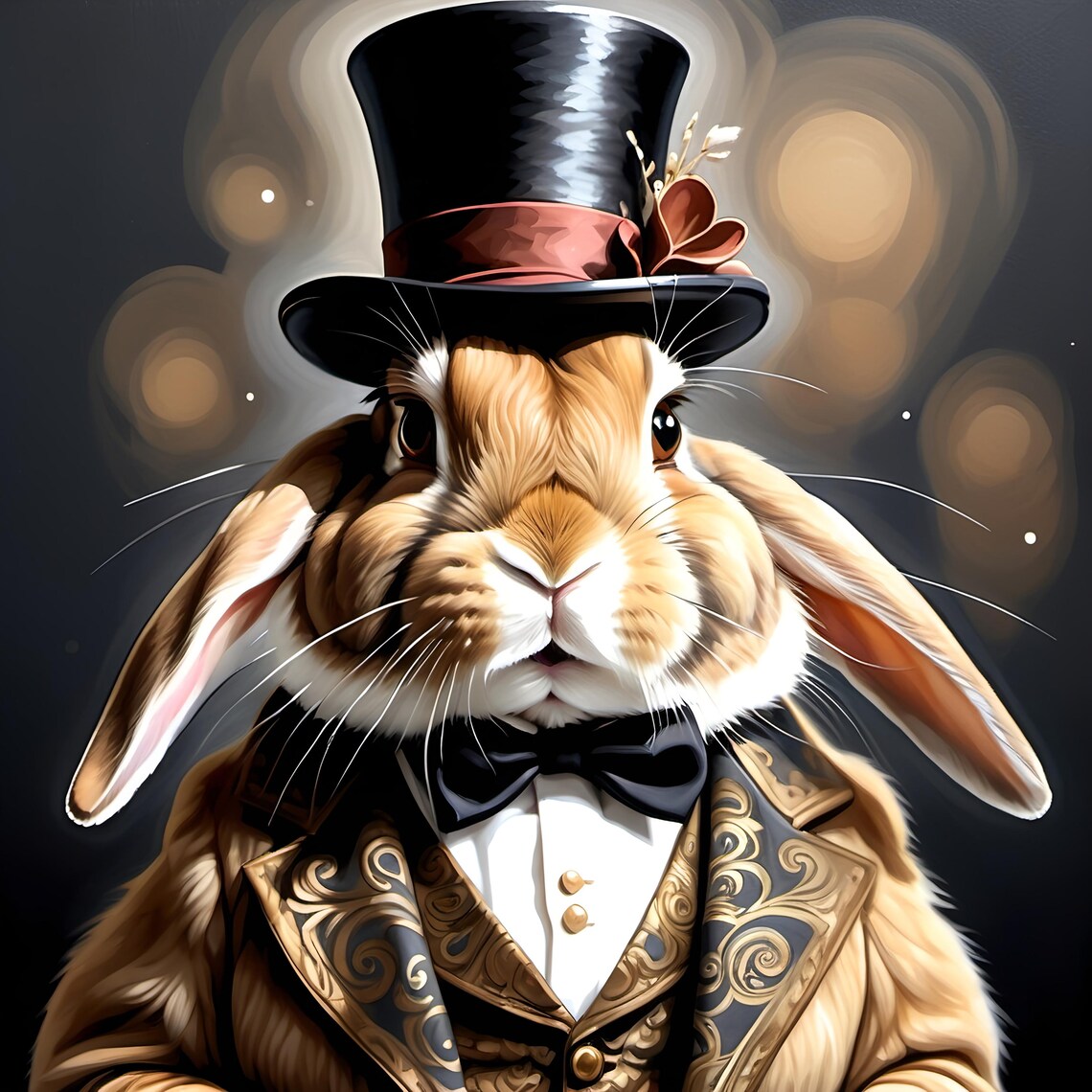 Victorian Rabbit in Top Hat, Vintage Bunny Art Print