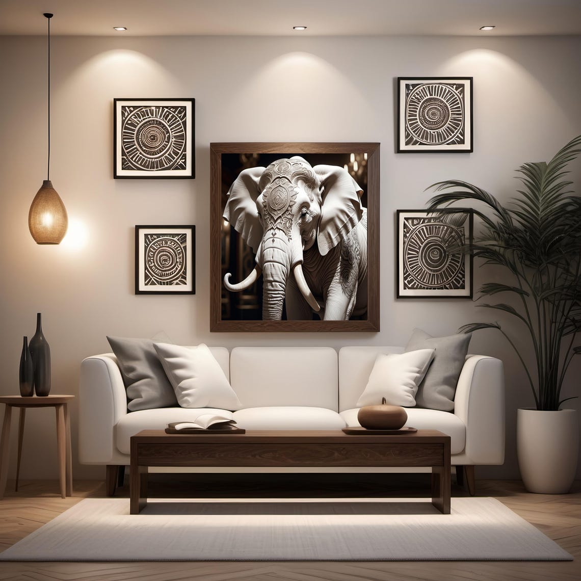 White Elephant Portrait Intricate Mandala Tattoo Elegant Art Poster - Image 2