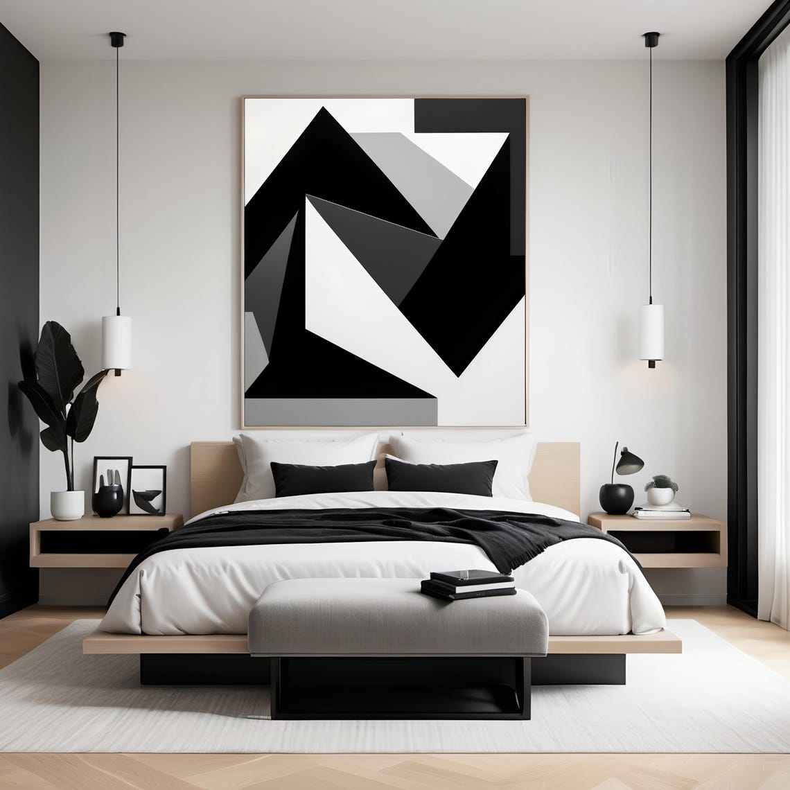 Minimalist Black And White Abstract Geometric Modern Art High Contrast Elegant Wall Decor For Home Or Office - Image 2