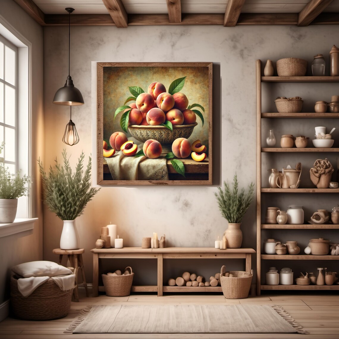 Vintage Peach Still Life Wall Art Rustic Fruit Bowl Print Impressionist Still Life Home Dcor Gift Idea For Her Instant - Image 2