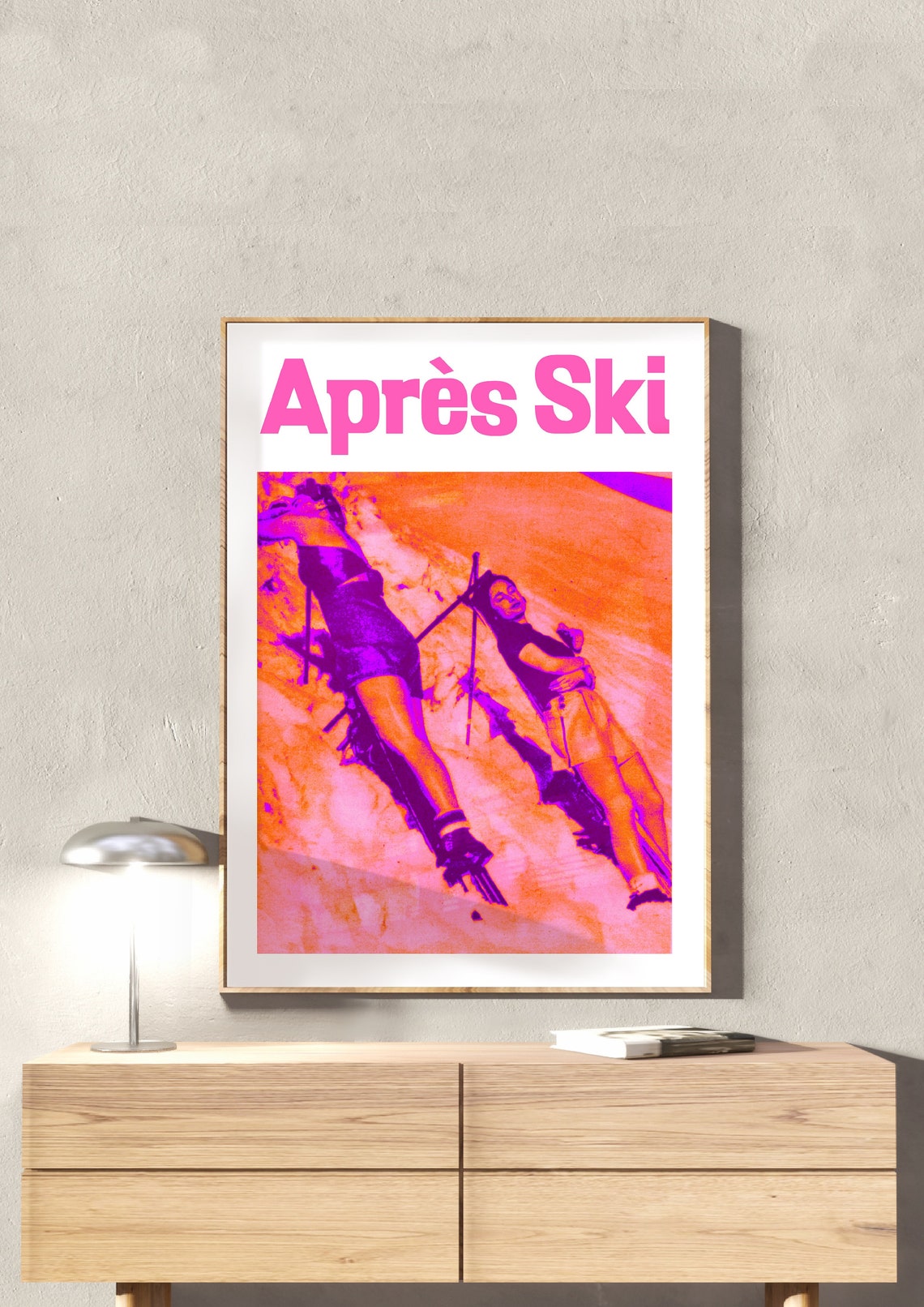 Apres Ski Hot Pink Retro Vintage Ski Chalet Neon Decor Poster