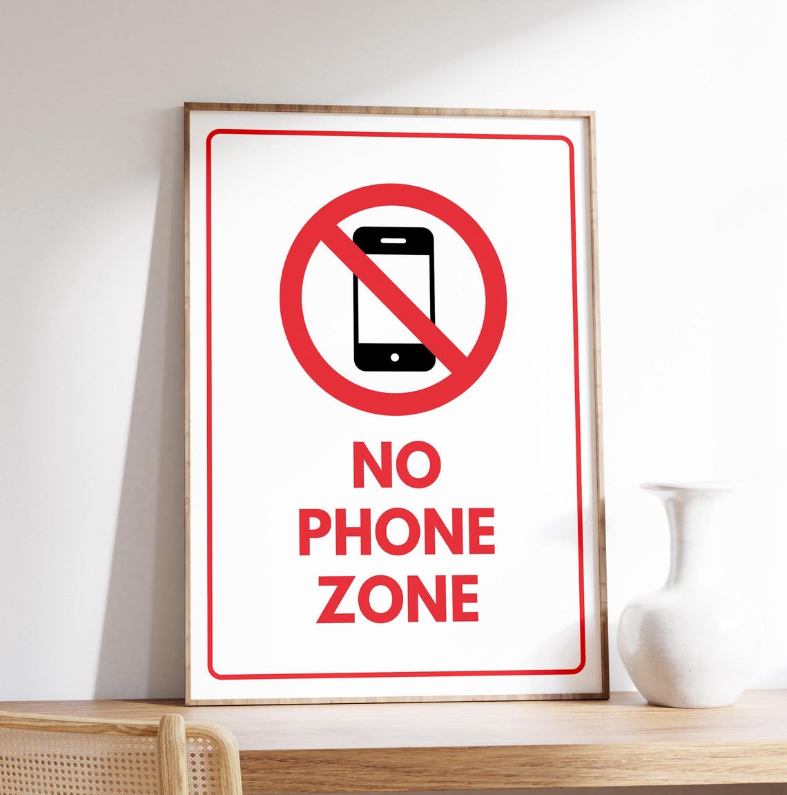 No Phone Zone Red Prohibition Sign Classroom and Office Wall Art