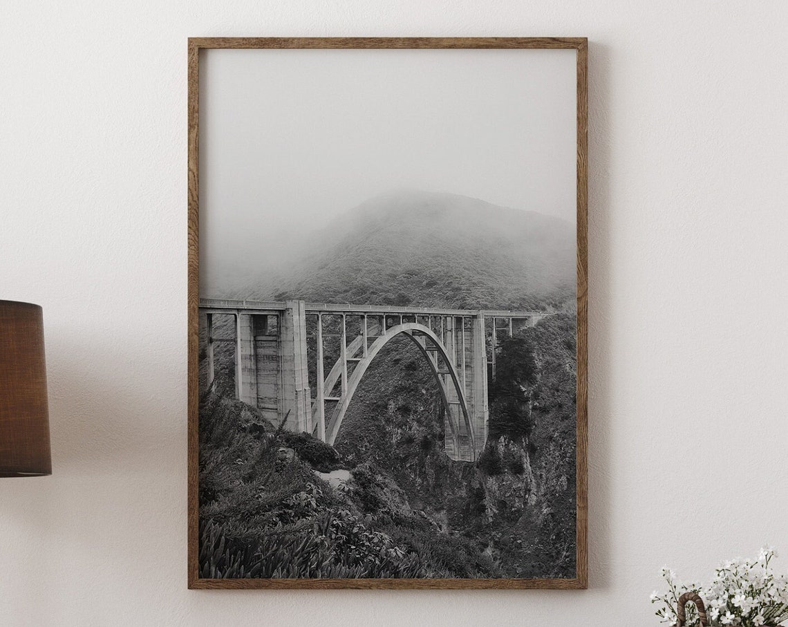 Big Sur Bixby Creek Bridge Fog Black White Photography Poster