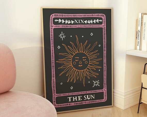 The Sun Tarot Card XIX Orange Smiling Face Celestial Wall Art