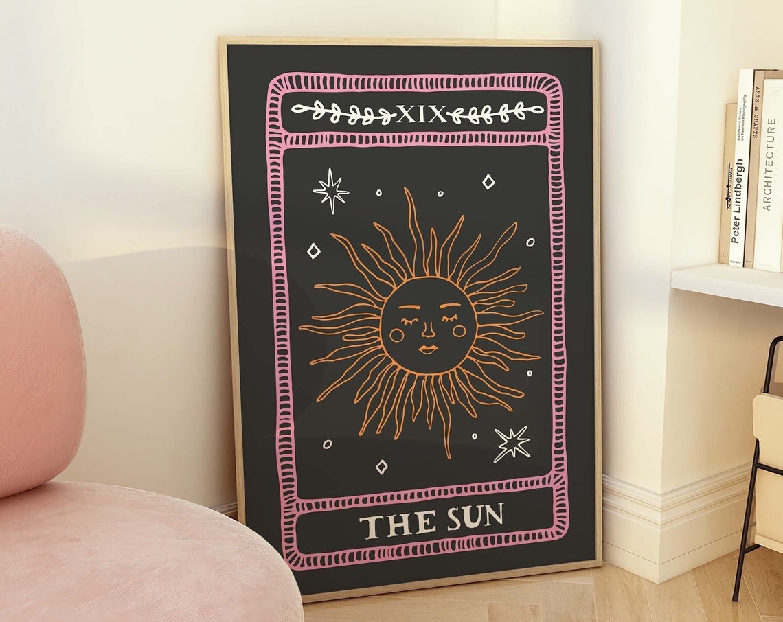 The Sun Tarot Card XIX Orange Smiling Face Celestial Wall Art