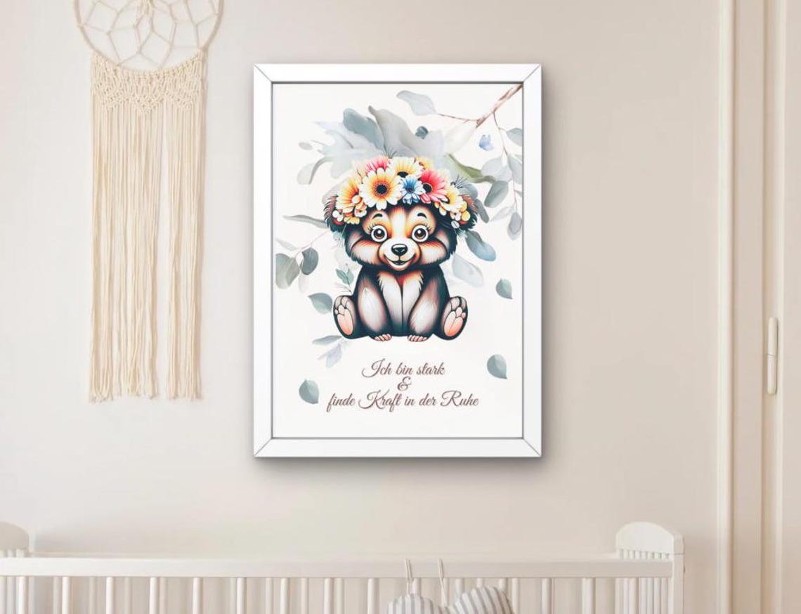 Nursery Decor Poster Wall Art For Kids Animal Flower Wreath Animals Motivational