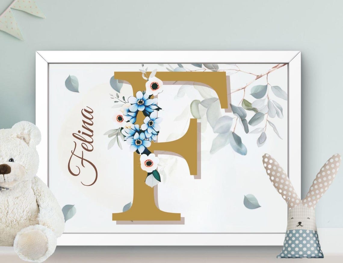 Nursery Decor Poster Wall Art For Kids Letter Flower Wreath