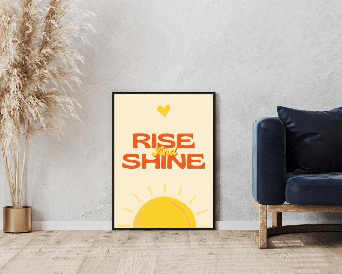 Rise And Shine Sunrise Yellow Orange Retro Morning Quote Poster - Image 5
