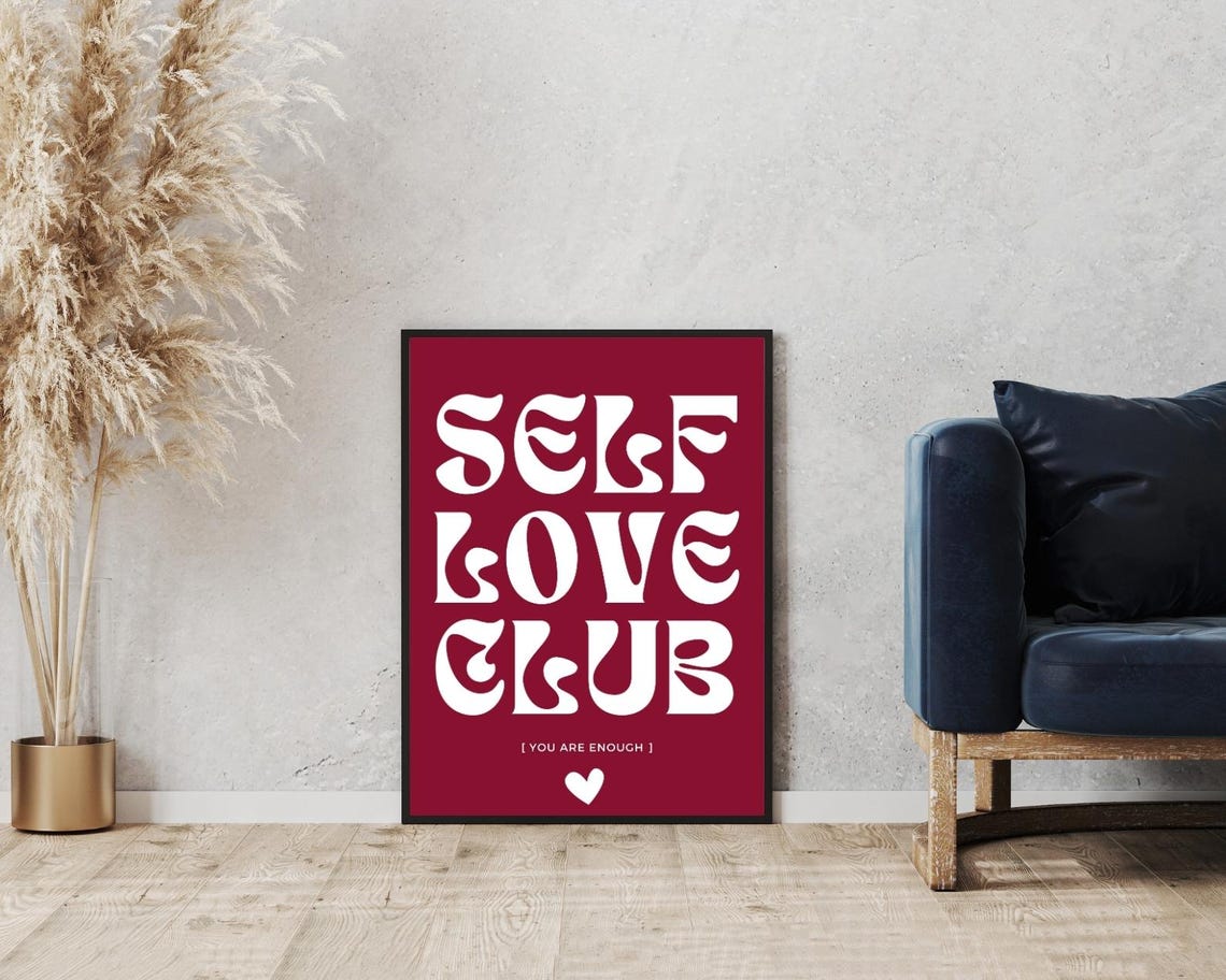 Self Love Club Burgundy White Retro Typography Affirmation Poster - Image 5